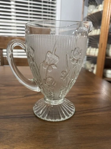 VTG Jeannette  Iris & Herringbone Crystal 6.5” Footed Water Glass 1930