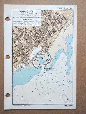 Ramsgate - 1943 Vintage Admiralty Royal Navy Map (Seller Ref E5)
