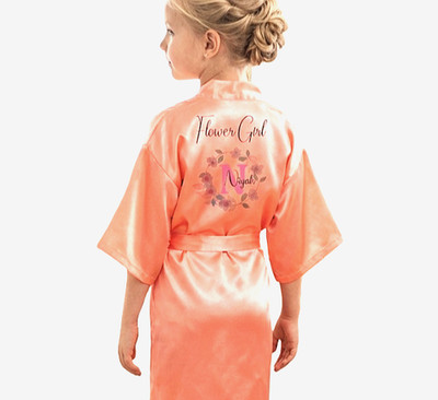 Personalisiertes Blumenmädchen Gewand Satin Seide Junior Brautjungfer Hochzeit Geschenk rosa Tasche