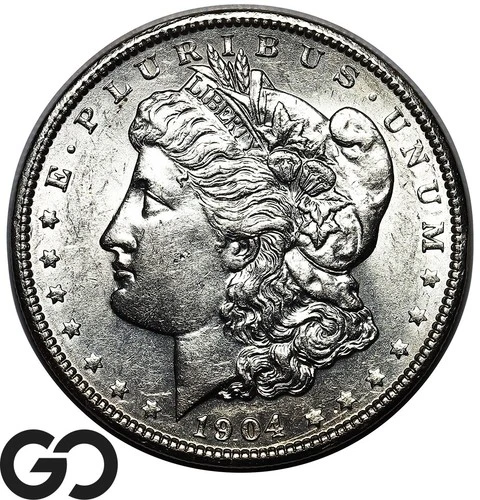 1904 Morgan Silver Dollar Coin, Choice AU++/Unc Better Date