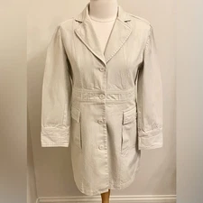 Jones Wear Sport Vintage Tan Stone Long Sleeve Pockets Casual Trench Coat Size 4