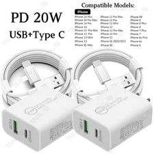 For iPhone 14 13 12 11 XR X 8 7 6 Charger Cable USB Type C 20W Power Adapter Lot