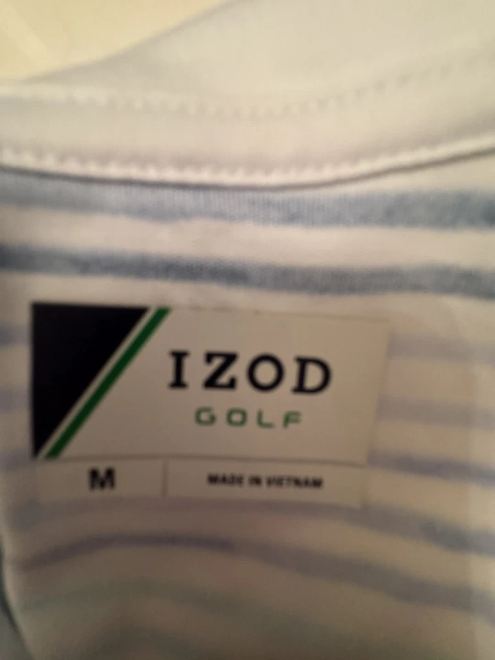 Camisa deportiva Izod Golf para mujer mediana 1/4 cremallera top blanco azul marino rayas Foto 4 de 4