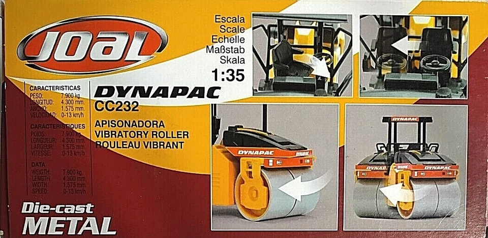 JOAL 1:35 DIE CAST MEZZO DA LAVORO RULLO VIBRANTE DYNAPAC CC 232   ART  199 - Immagine 3 di 3