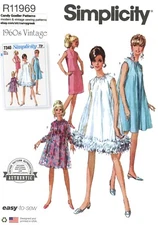 Simplicity R11969 Vintage 60s Swing Tent Dress w Feather Trim Opt Sz 18-26 S9848