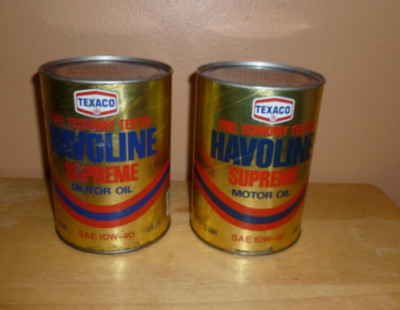 2 Vintage Full Texaco Havoline Supreme SAE 10W-40 Motor Oil 1 Qt Paper Can
