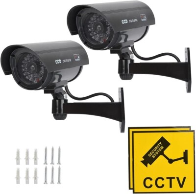 2er Pack Attrappe Kamera Wasserdicht Kugelform Schwarz Fake Überwachungskamera mit Rot F