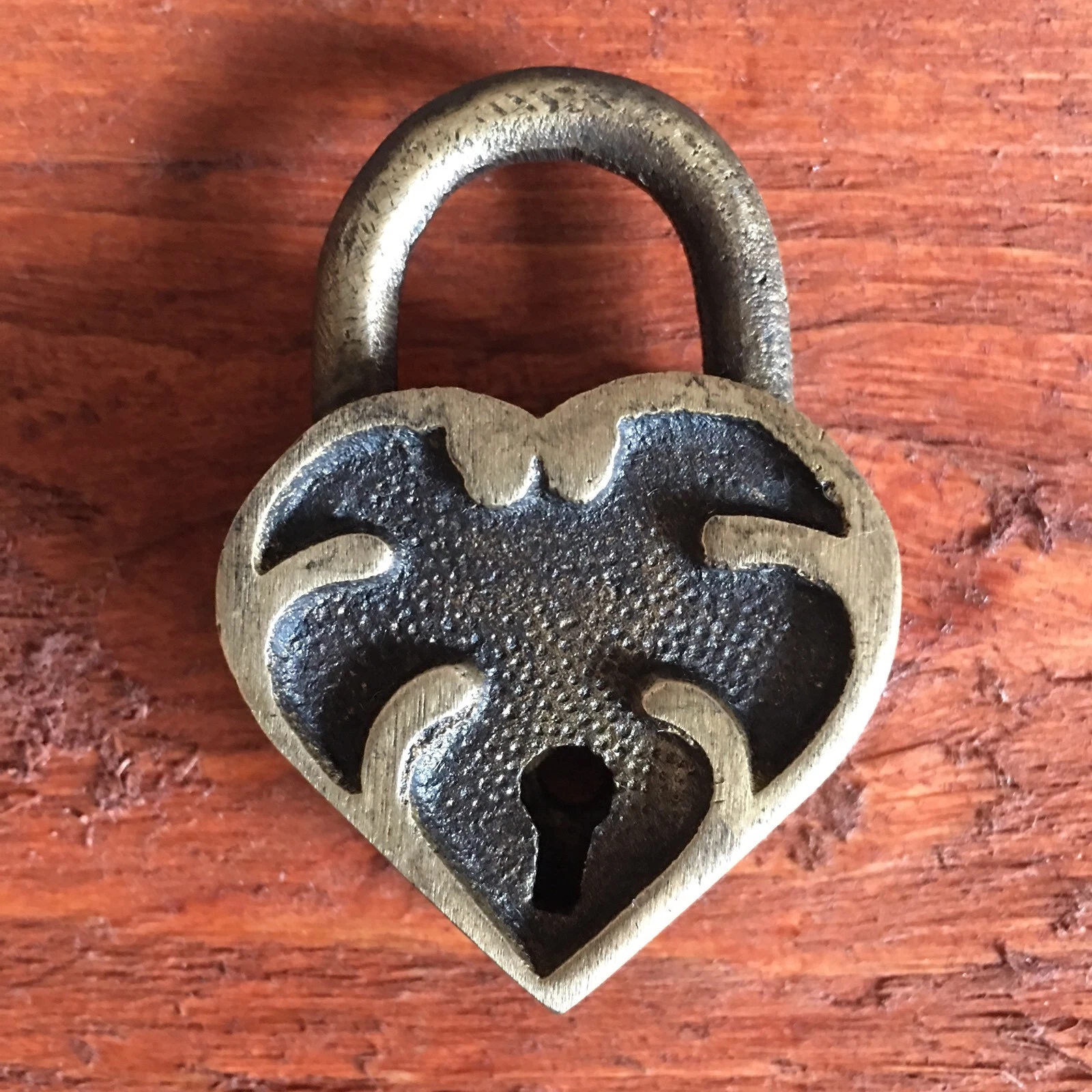 Ornate Heart Lock, Solid Brass With Antique Finish And Two Keys, 2” X 1.25” - product detail image 4