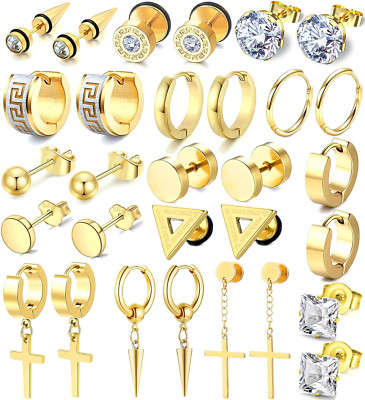 15 Aretes De Hombre Para Ninas Ninos Mujer Modernos Arete Cruz Cristian Dorado