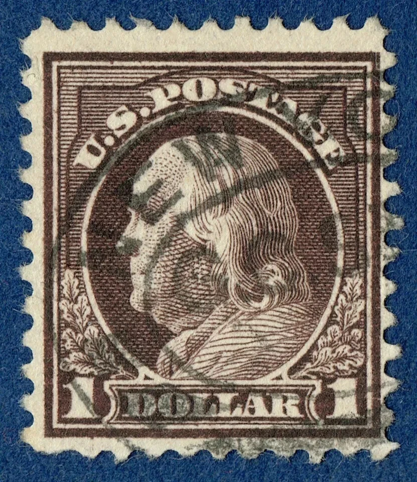 USA ERROR STAMP 1917 Used Scott#518 $1 violet brown OFFSET (CROSS SHAPE)  - Image 2 of 2