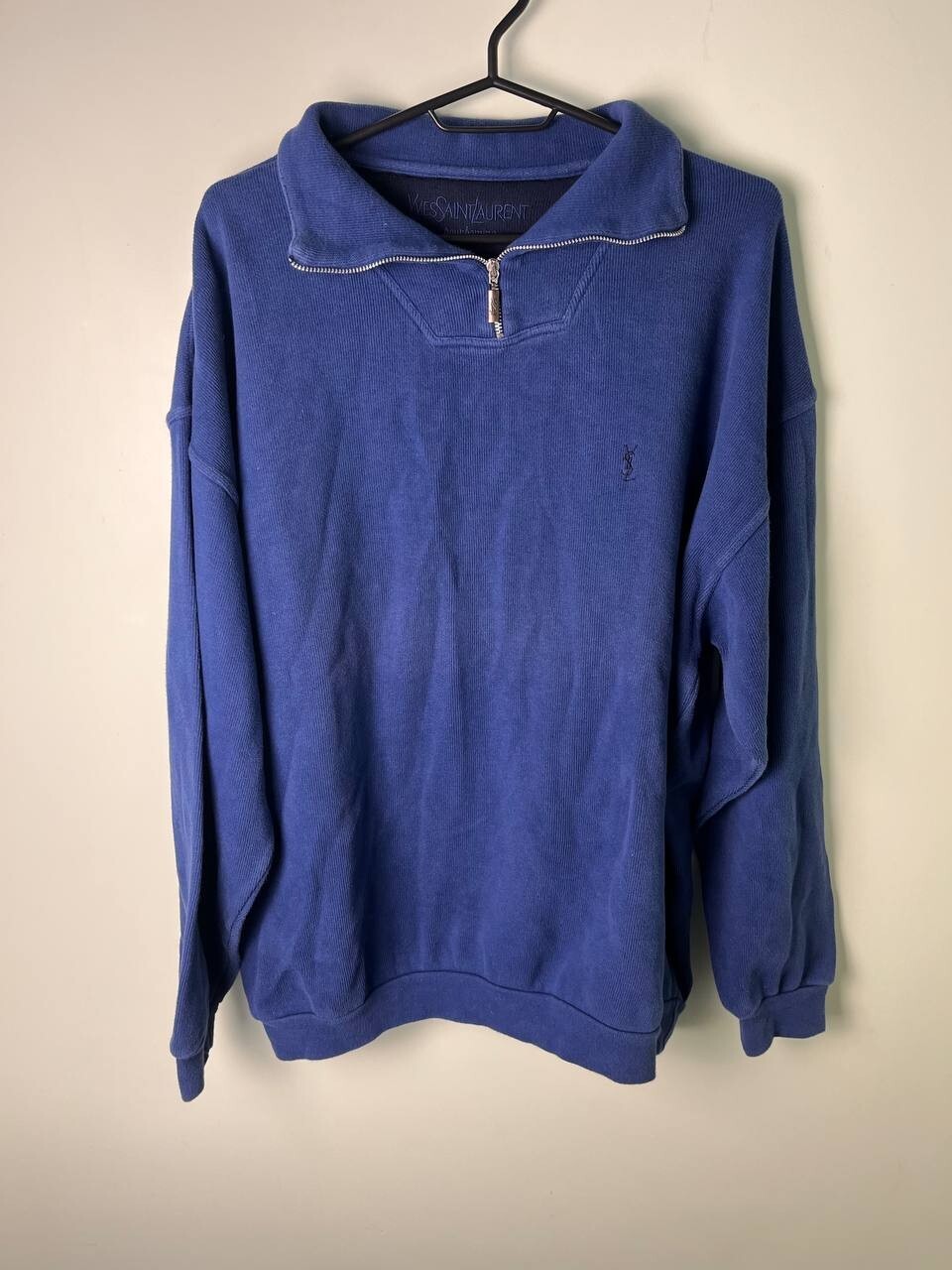Maglione Yves Saint Laurent Vintage YSL 1 3 Zip Colore Blu Taglia XL