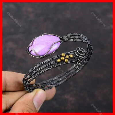 Copper Oval Phosphosiderite Stone Mother Wire Wrapped Engagement Birthday Bangle - Image 1 of 4
