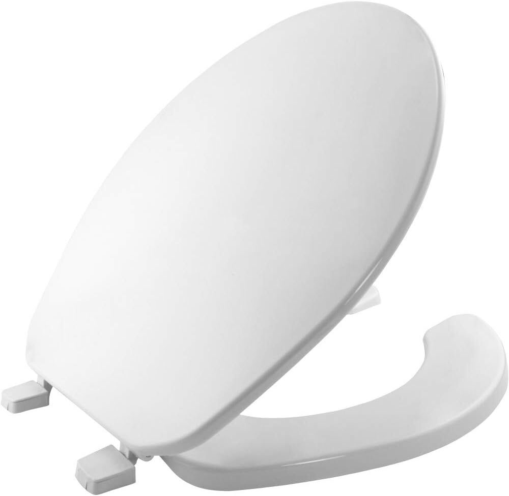 BEMIS 75K Commercial Open Front Round White Plastic Toilet Seat with Cover