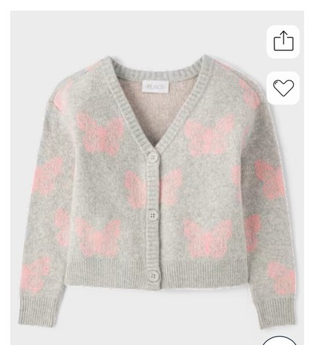 The Children's Place Girls Butterfly Cardigan Grey XL - Picture 6 of 6