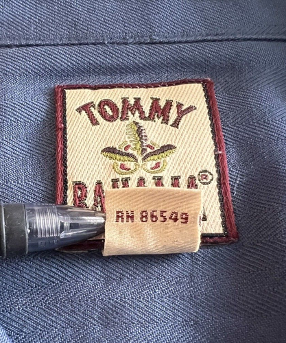 Camicia hawaiana vintage Tommy Bahama, uomo 2XL blu seta abbottonata, tasca, BD4 - Foto 4 di 11