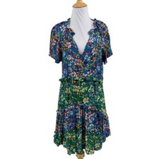 Anthropologie Dress Womens XS Extra Small Multi Robin Tiered Floral V Neck Mini