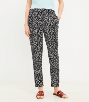 NWT Ann Taylor LOFT Floral Fluid Taper Pants Size XS Black White Multi 715