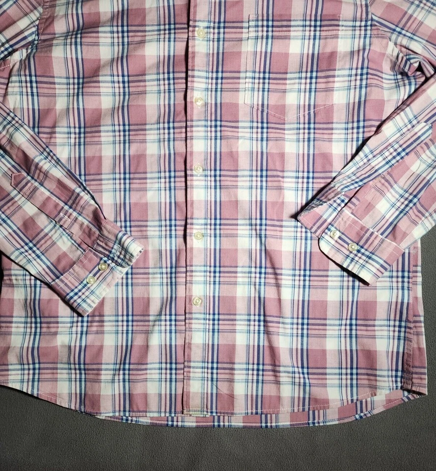 Camisa de vestir Sonoma para hombre grande blanca roja a cuadros con cuello abotonado manga larga Foto 3 de 4