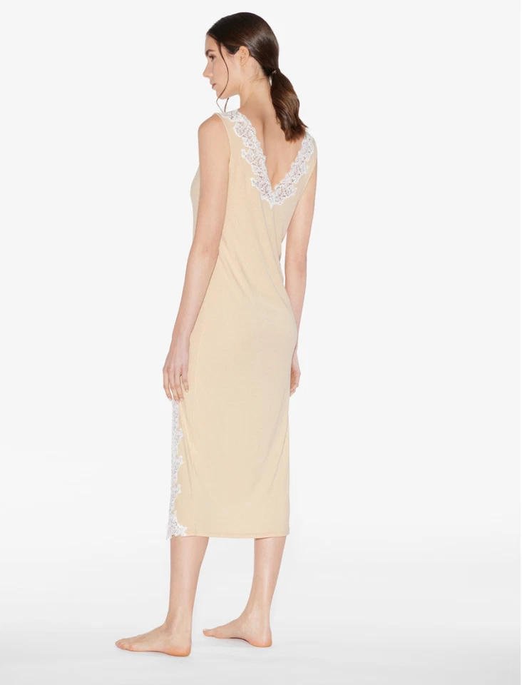 Camisón largo acanalado LA PERLA NUEVO CON ETIQUETAS mezcla de cachemir en halo con frastaglio, talla S Foto 2 de 4