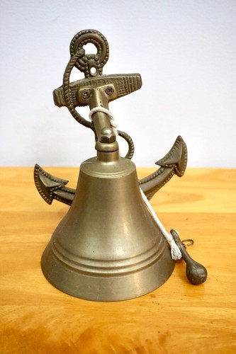 Vintage Solid Brass Wall Mounted Nautical Anchor Bell 7.25