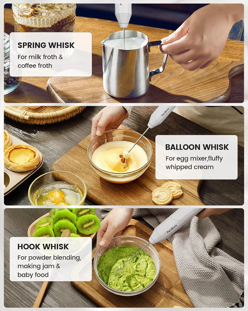 Milk Frother, 3 Speeds Frother Wand Electric Whisk with Charging Base, Type C Re