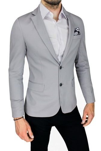 Giacca uomo Diamond elegante grigio chiaro estiva slim fit aderente in  cotone | eBay