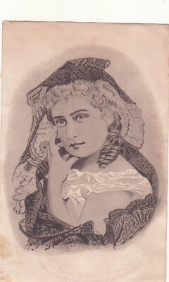 Domestic Sewing Machine No. 4 Veiled Lady  Vict Card c1880s