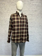Weatherproof Vintage Holiday Tartan Black Plaid Flannel Shirt Button up Size L