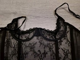 BNWOT Vintage Ann Summers Femme Fatale Black PVC & Sheer Lace Corset Size 38B