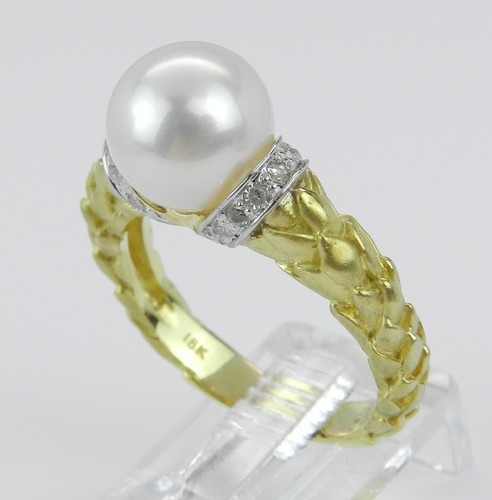 18 Karat Gelbgold Diamant und Perle Verlobungsring Größe 8,25 KOSTENLOSE GRÖSSE - Bild 7 von 8