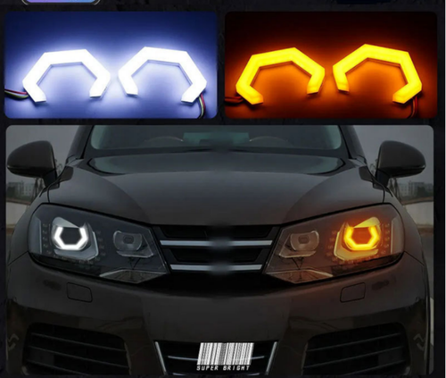 2X 90mm Hexagon Shape LED Angel Eyes Halo Ring White Amber Turn Signal Light 12V - Picture 4 of 7