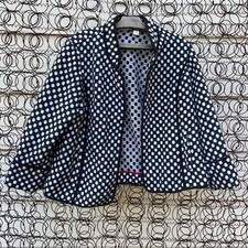 Chicos Black Polka Dot White Diamond Circle Geometric Open Front Blazer Size 1