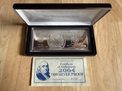 WASHINGTON MINT 2004 $100 FRANKLIN QUARTER-POUND SILVER PROOF .999 PURE