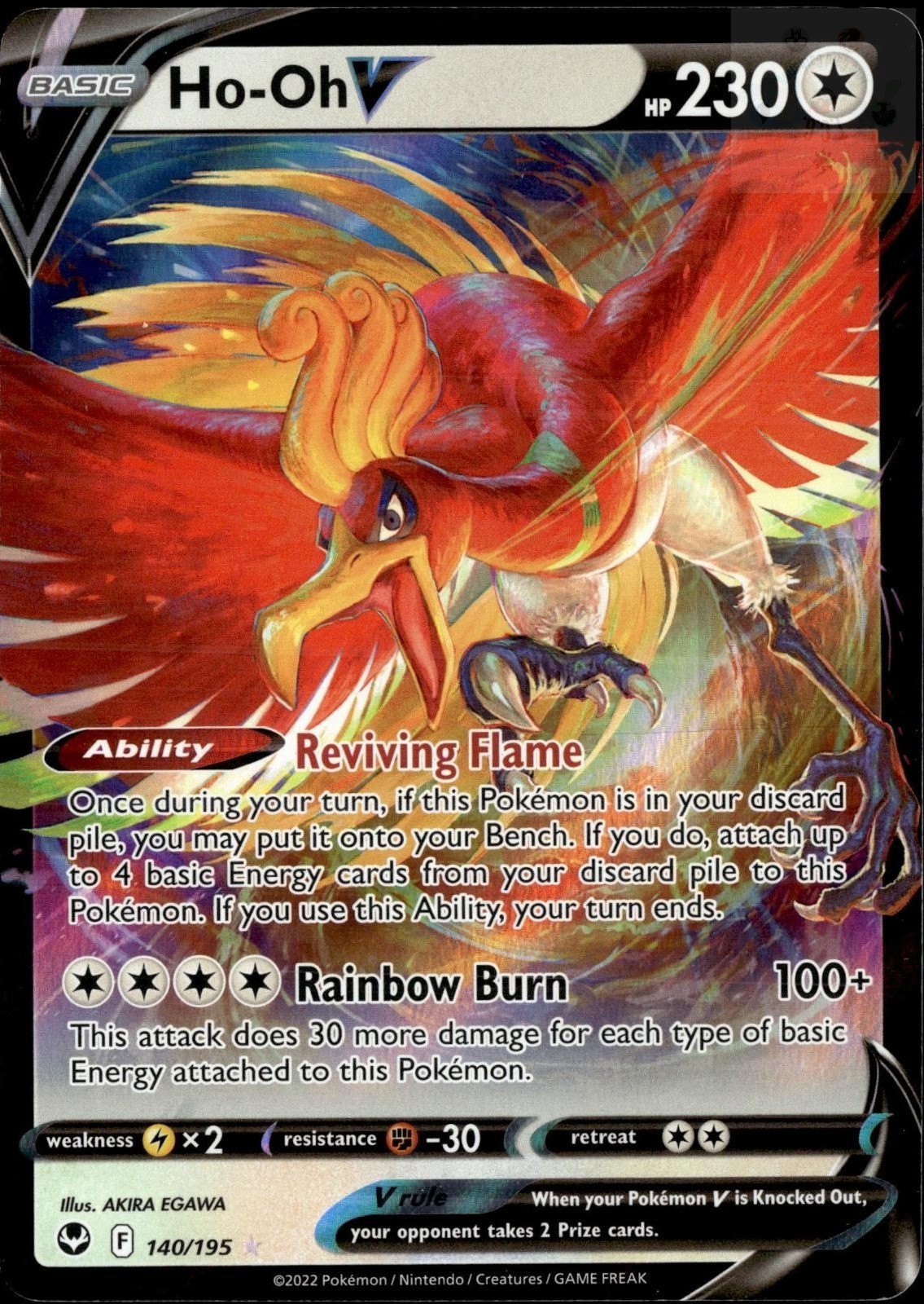 Ho-Oh V 140/195 Holo V Rare Silver Tempest Pokemon NM/M