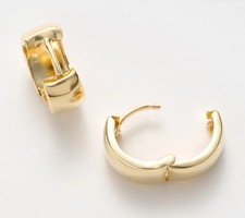 Mirror Like Polished Plain Huggie Hoop Earrings Real Solid 14K Yellow Gold