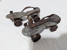 Vintage Clamp On Metal Roller Skates Chicago Skate Co. Original Leather Straps