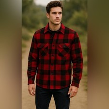 Vintage Bemidji Woolen Mills Red Buffalo Plaid Wool Shirt Jacket L Long USA