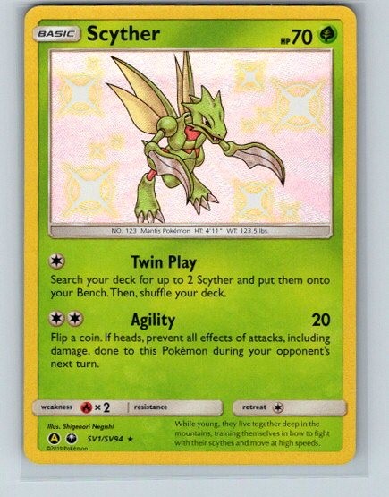 Scyther SV1/SV94 Shiny Rare Hidden Fates Shiny Vault Pokemon Holo Near Mint