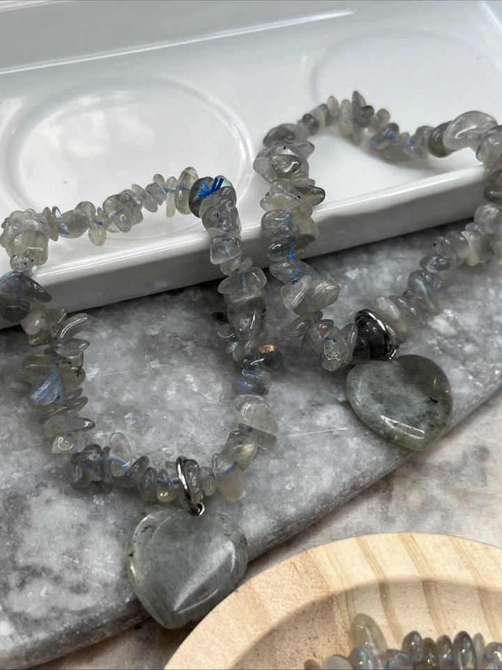 Labradorit mit Herz Stretcharmband Splitterarmband Edelstein Kristall Heilstein - Bild 4 von 4