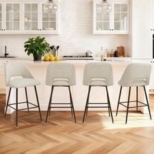 26" Upholstered Counter Height Bar Stools Set of 4 Walnut Finish Metal Legs