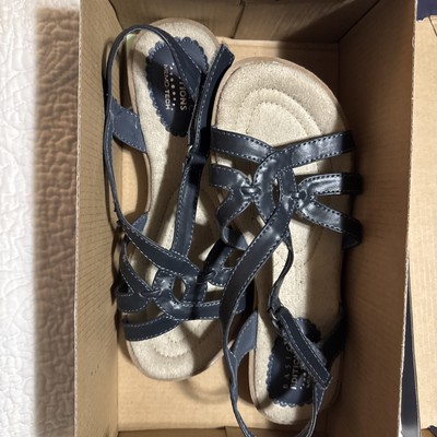 Basic Editions Sandals Womens 6 W Alice Strappy Slingback Black/gra Faux Leather