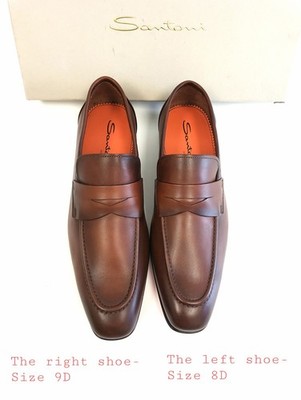 Santoni Leather Penny Loafers Brown Santoni Sz Right 9D, Left 8D
