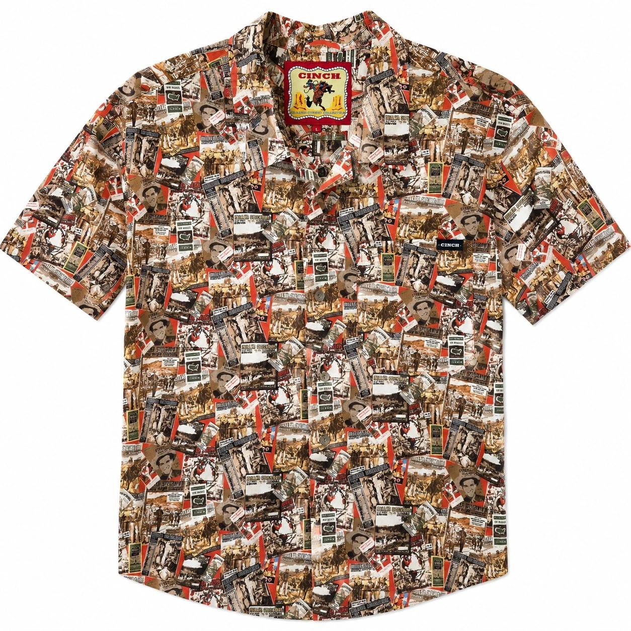 Cinch Classic Cowboy Miller Stockman Western Button Shirt Rodeo Print Sz L Rare