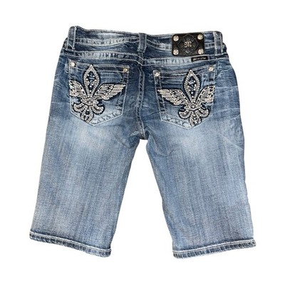 Miss Me Jeansshorts Jorts Größe 13 31 W Bermuda Y2K Verzierung Flügel Fleur de Lis