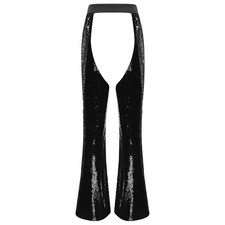 Womens Sparkly Sequin Cowgirl Chaps Adjustable Waist Motorcycle Trousers Costume