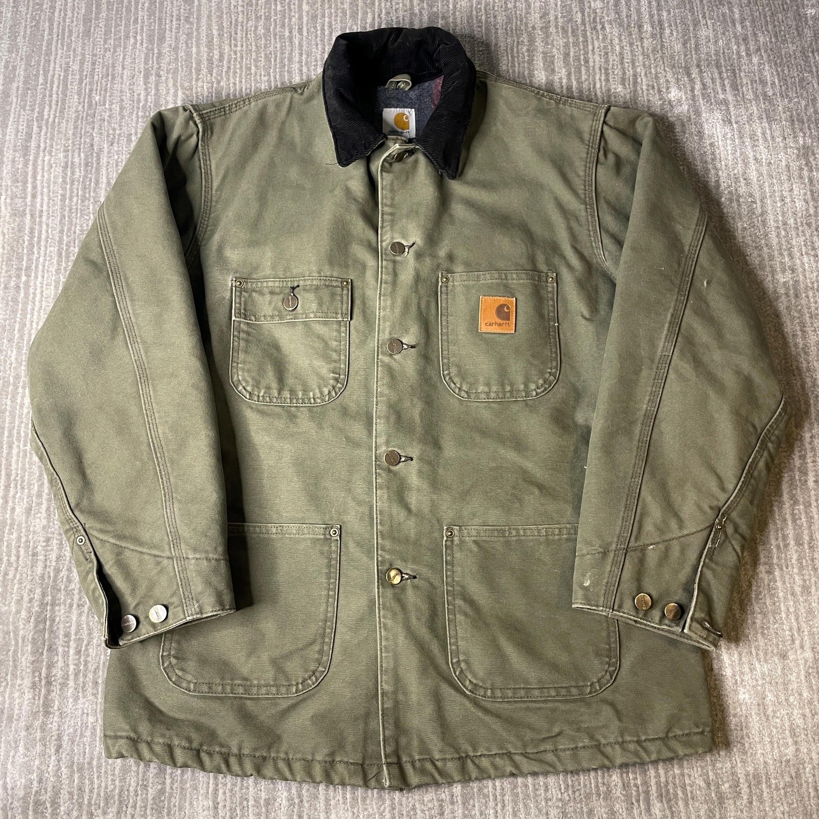 Vintage Carhartt Chore Coat Blanket Lined Jacket Mens M Green