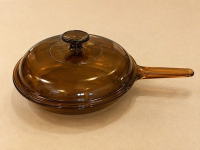 Vision Corning Ware Amber Teflon 10  Skillet Fry Pan Pyrex Glass & Lid