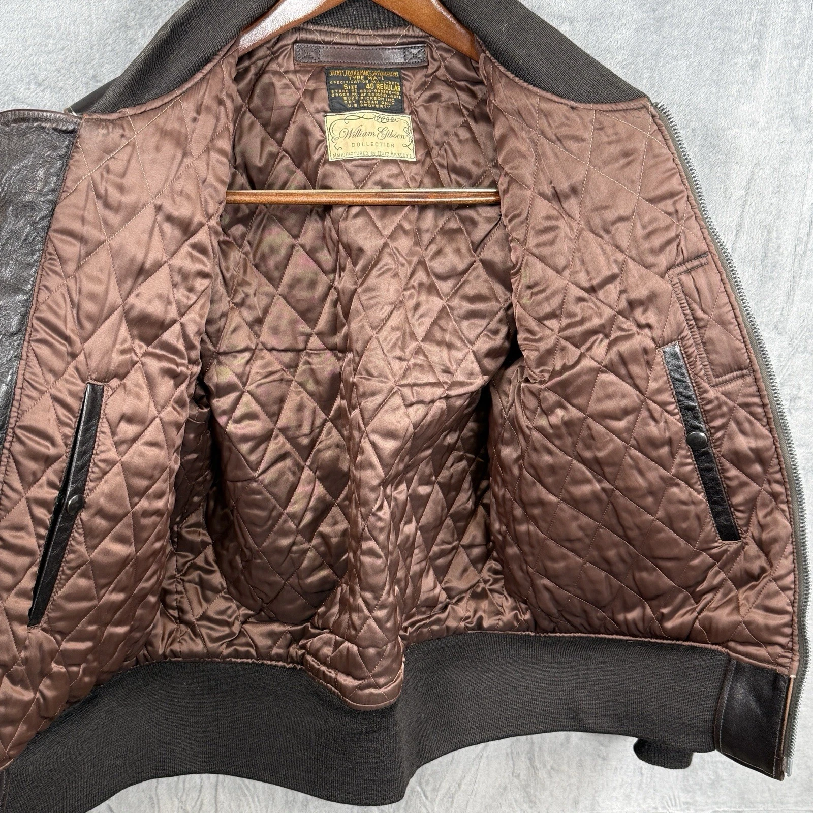 Buzz Rickson's William Gibson MA-1 Leather Flight Jacket Size 40 - product detail image 7