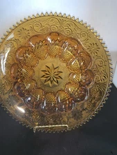 Indiana Glass Amber Deviled Egg Platter Plate 12" Vintage 12 Slots