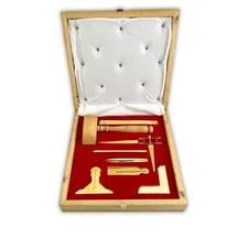 Masonic Standard Working Tools Set Real Gold Plated Full Size Natural Wooden Box